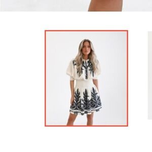 Embroidered Ivory Mini Dress with Black Floral Motif